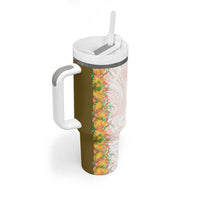 Hawaii Tropical Plant Lenalena Tumbler With Handle Vibrant Polynesian Pattern