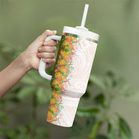 Hawaii Tropical Plant Lenalena Tumbler With Handle Vibrant Polynesian Pattern