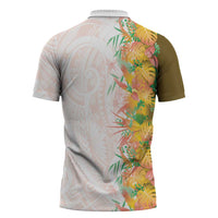 Hawaii Tropical Plant Lenalena Zipper Polo Shirt Vibrant Polynesian Pattern