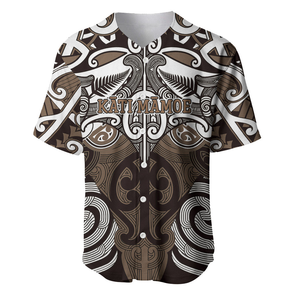 Personalised Maori Kati Mamoe Baseball Jersey Silver Fern Kowhaiwhai Art LT01 Brown - Polynesian Pride