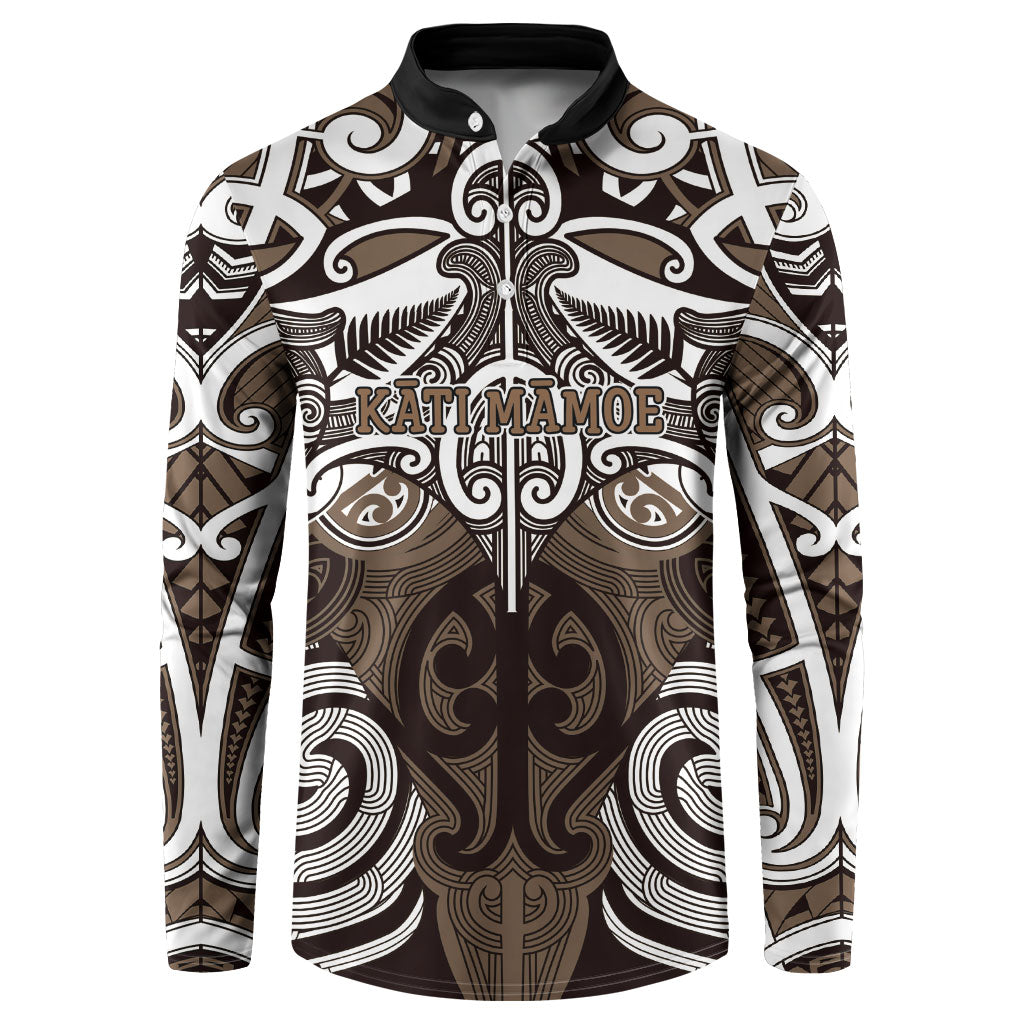 Personalised Maori Kati Mamoe Button Sweatshirt Silver Fern Kowhaiwhai Art LT01 Brown - Polynesian Pride
