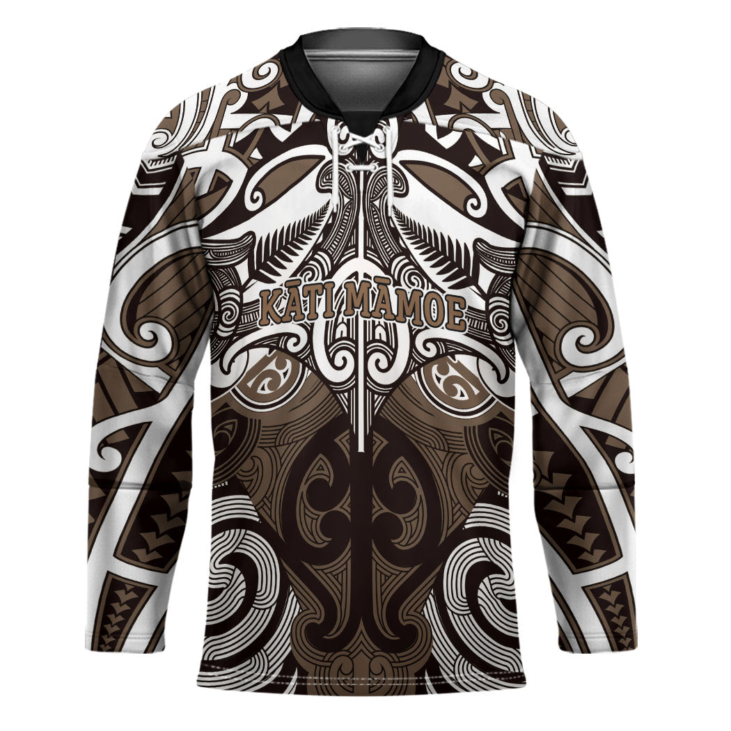 Personalised Maori Kati Mamoe Hockey Jersey Silver Fern Kowhaiwhai Art LT01 Unisex Brown - Polynesian Pride