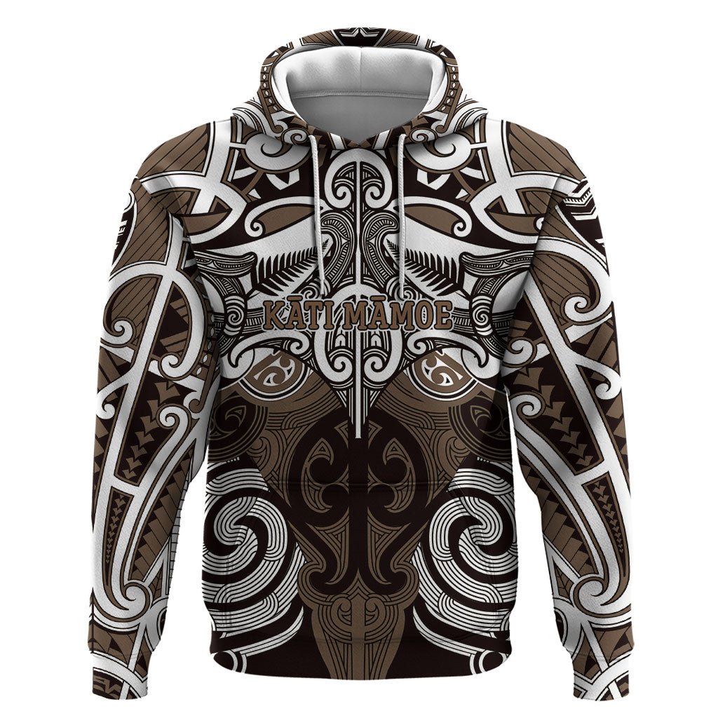 Personalised Maori Kati Mamoe Hoodie Silver Fern Kowhaiwhai Art LT01 Pullover Hoodie Brown - Polynesian Pride