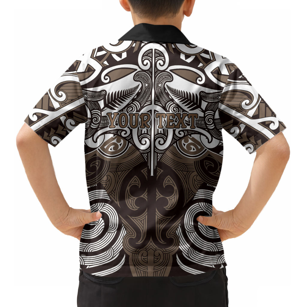 Personalised Maori Kati Mamoe Kid Hawaiian Shirt Silver Fern Kowhaiwhai Art LT01 - Polynesian Pride