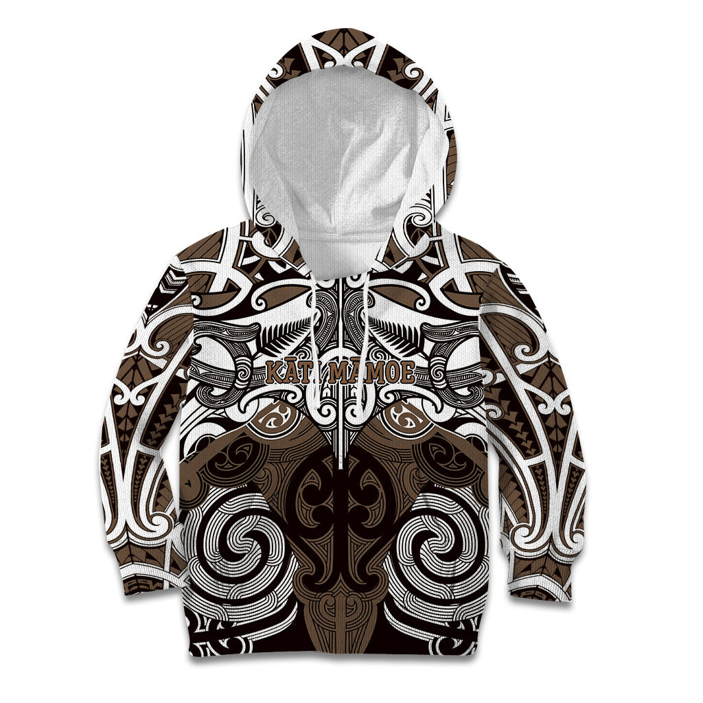 Personalised Maori Kati Mamoe Kid Hoodie Silver Fern Kowhaiwhai Art LT01 Hoodie Brown - Polynesian Pride