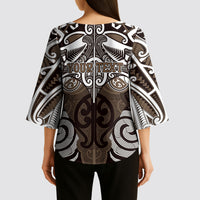 Personalised Maori Kati Mamoe Kimono Sleeve Blouse Silver Fern Kowhaiwhai Art LT01 - Polynesian Pride