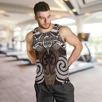 Personalised Maori Kati Mamoe Men Tank Top Silver Fern Kowhaiwhai Art LT01 Brown - Polynesian Pride