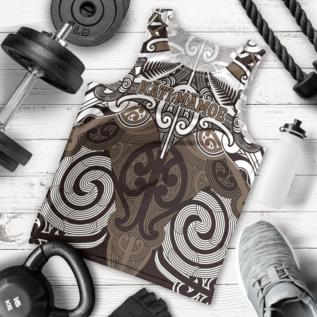 Personalised Maori Kati Mamoe Men Tank Top Silver Fern Kowhaiwhai Art LT01 - Polynesian Pride