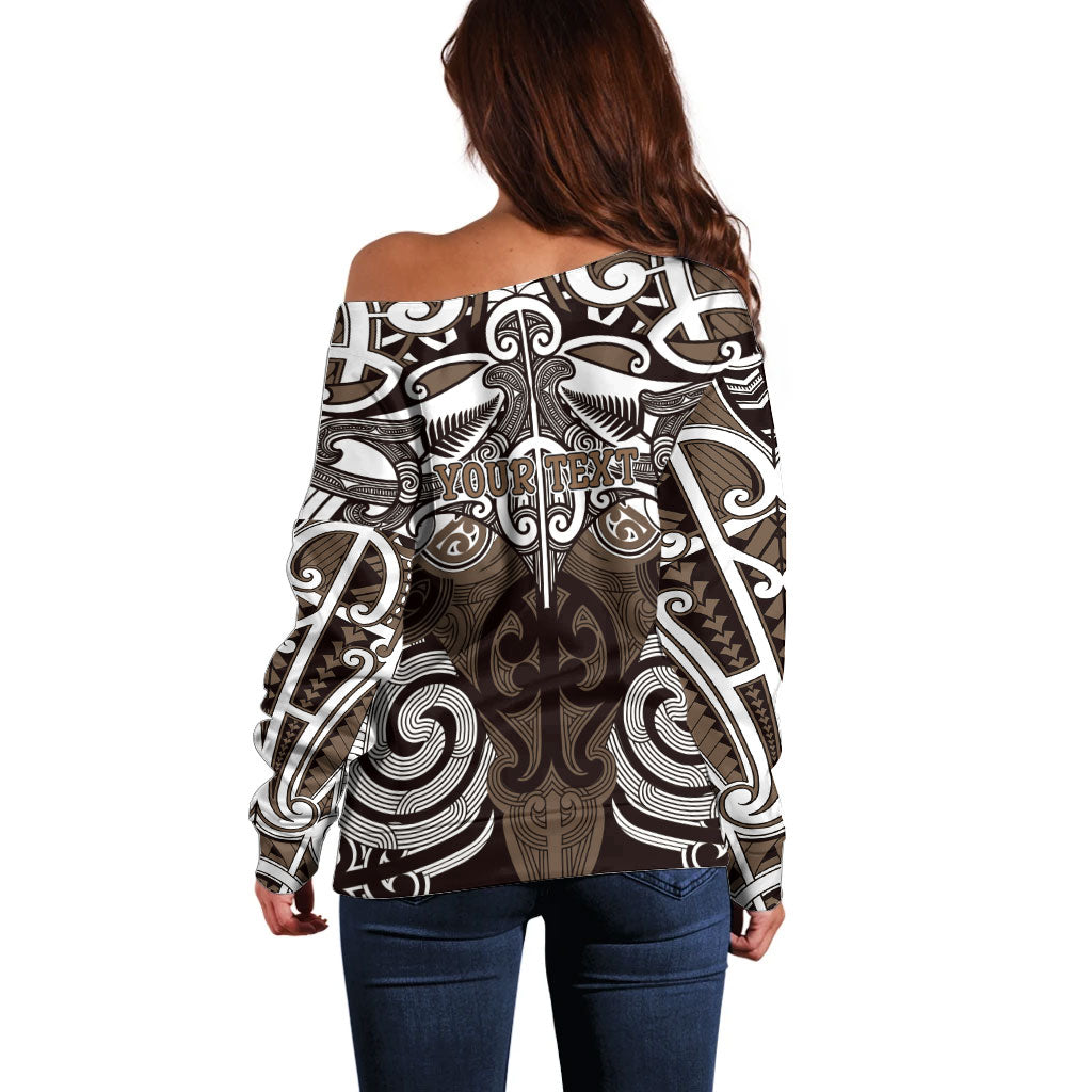 Personalised Maori Kati Mamoe Off Shoulder Sweater Silver Fern Kowhaiwhai Art LT01 - Polynesian Pride