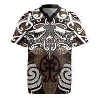 Personalised Maori Kati Mamoe Rugby Jersey Silver Fern Kowhaiwhai Art LT01 Brown - Polynesian Pride
