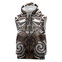 Personalised Maori Kati Mamoe Sleeveless Zip Hoodie Silver Fern Kowhaiwhai Art LT01 Brown - Polynesian Pride