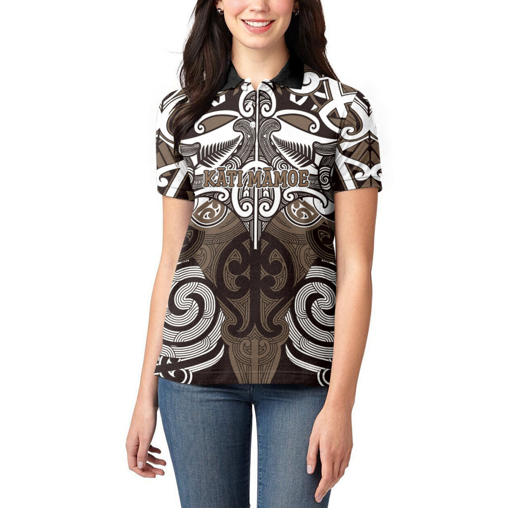 Personalised Maori Kati Mamoe Women Polo Shirt Silver Fern Kowhaiwhai Art LT01 - Polynesian Pride