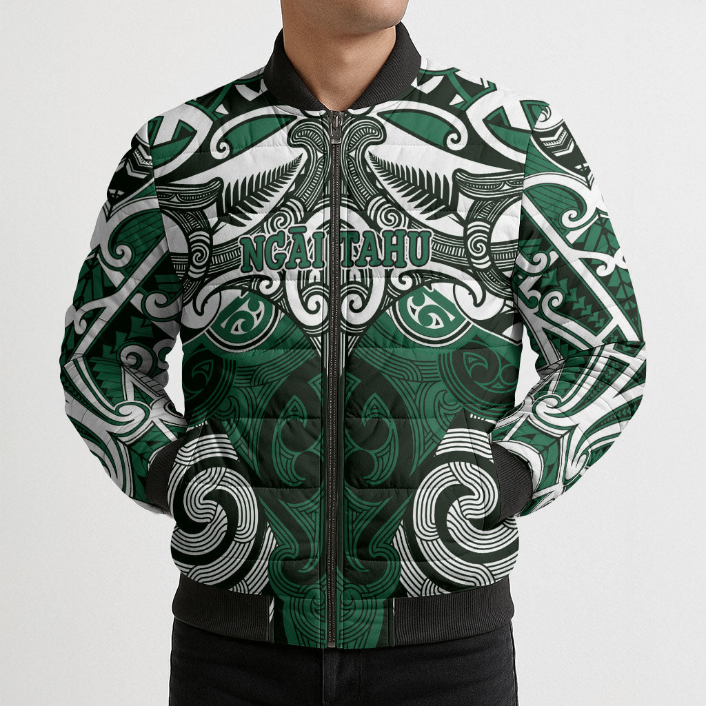 Personalised Maori Ngai Tahu Bomber Puffer Jacket Silver Fern Kowhaiwhai Art LT01 - Polynesian Pride