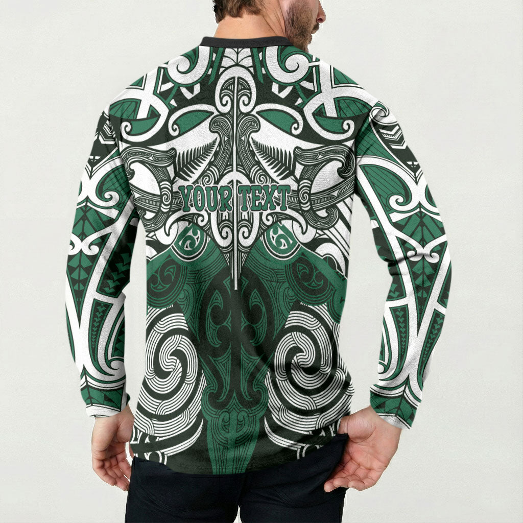Personalised Maori Ngai Tahu Button Sweatshirt Silver Fern Kowhaiwhai Art LT01 - Polynesian Pride