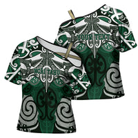 Personalised Maori Ngai Tahu Cross Shoulder Shirt Silver Fern Kowhaiwhai Art LT01 - Polynesian Pride