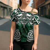 Personalised Maori Ngai Tahu Cross Shoulder Shirt Silver Fern Kowhaiwhai Art LT01 - Polynesian Pride