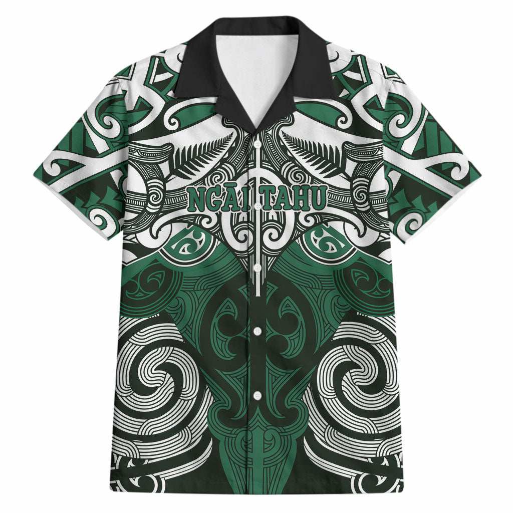 Personalised Maori Ngai Tahu Hawaiian Shirt Silver Fern Kowhaiwhai Art LT01 Green - Polynesian Pride