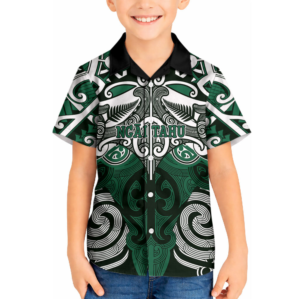 Personalised Maori Ngai Tahu Kid Hawaiian Shirt Silver Fern Kowhaiwhai Art LT01 Kid Green - Polynesian Pride