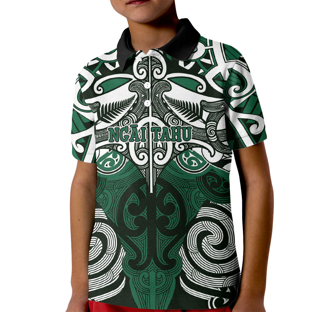Personalised Maori Ngai Tahu Kid Polo Shirt Silver Fern Kowhaiwhai Art LT01 Kid Green - Polynesian Pride
