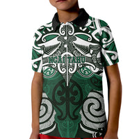 Personalised Maori Ngai Tahu Kid Polo Shirt Silver Fern Kowhaiwhai Art LT01 Kid Green - Polynesian Pride