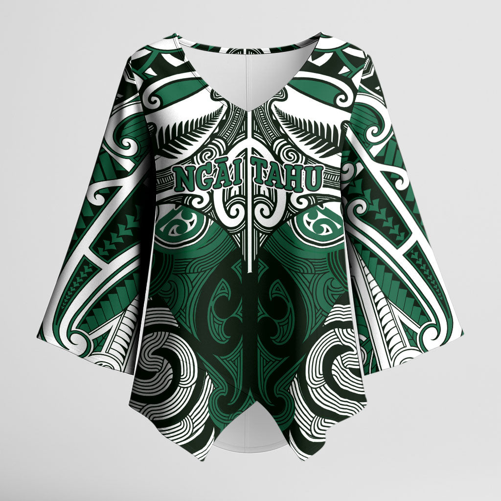 Personalised Maori Ngai Tahu Kimono Sleeve Blouse Silver Fern Kowhaiwhai Art LT01 Female Green - Polynesian Pride