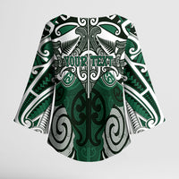 Personalised Maori Ngai Tahu Kimono Sleeve Blouse Silver Fern Kowhaiwhai Art LT01 - Polynesian Pride