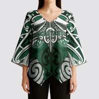 Personalised Maori Ngai Tahu Kimono Sleeve Blouse Silver Fern Kowhaiwhai Art LT01 - Polynesian Pride