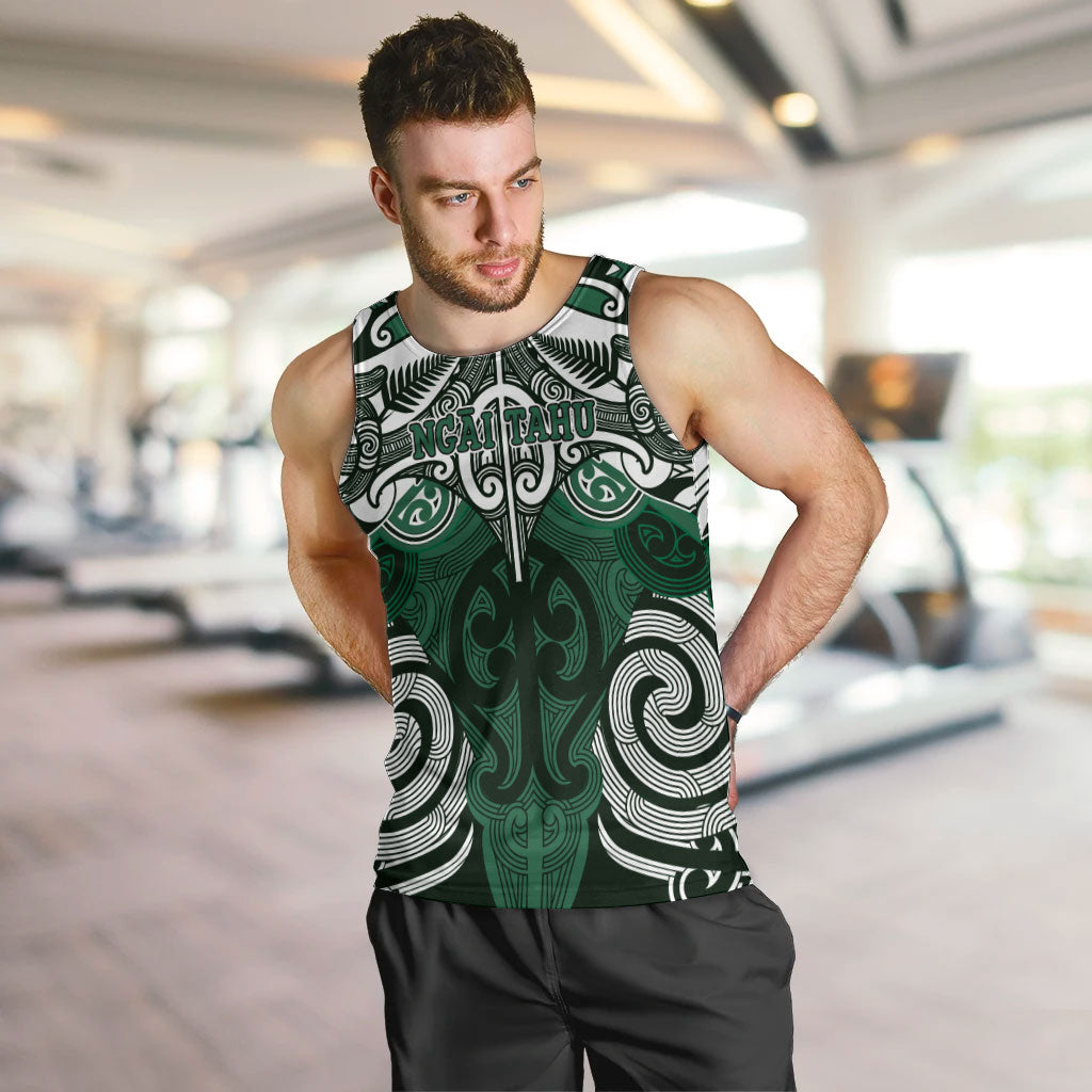 Personalised Maori Ngai Tahu Men Tank Top Silver Fern Kowhaiwhai Art LT01 Green - Polynesian Pride