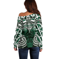 Personalised Maori Ngai Tahu Off Shoulder Sweater Silver Fern Kowhaiwhai Art LT01 - Polynesian Pride