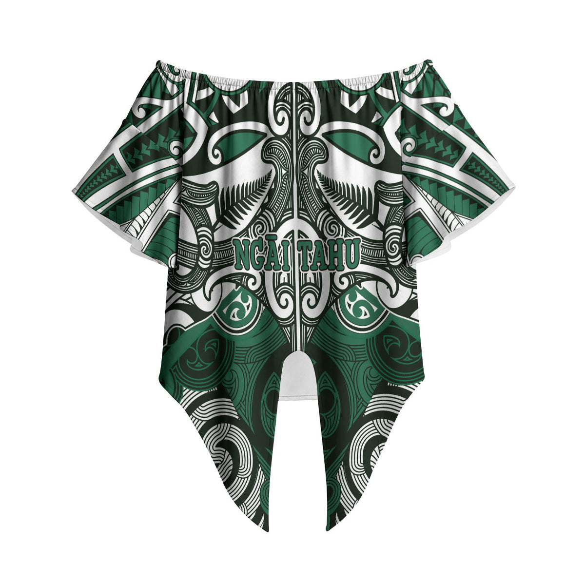 Personalised Maori Ngai Tahu Off Shoulder Wrap Waist Top Silver Fern Kowhaiwhai Art LT01 - Polynesian Pride