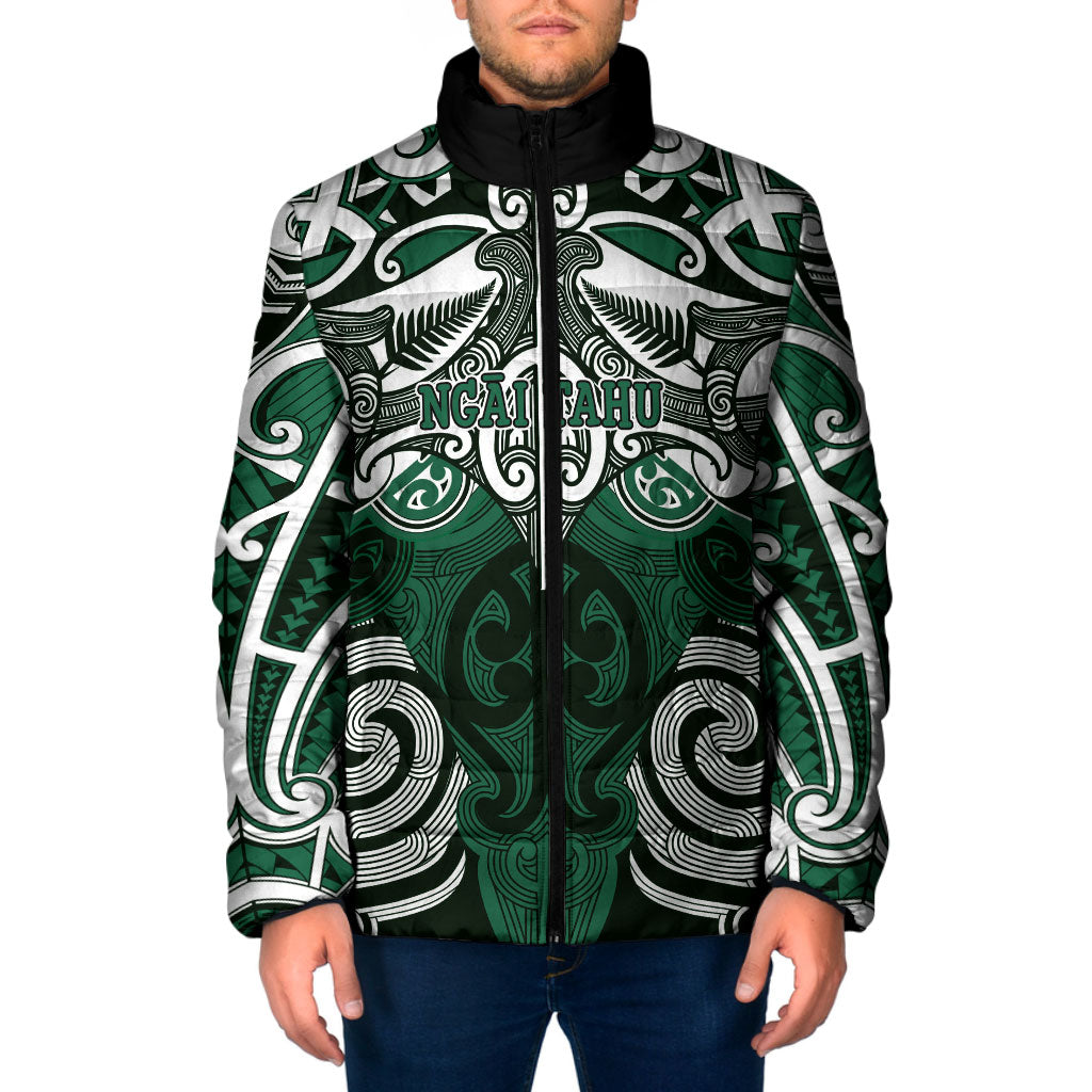 Personalised Maori Ngai Tahu Padded Jacket Silver Fern Kowhaiwhai Art LT01 Men Green - Polynesian Pride