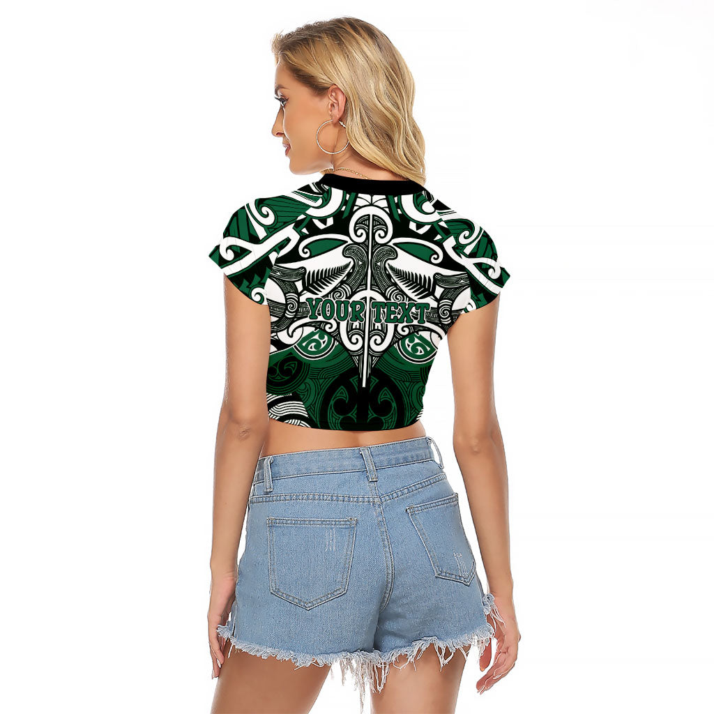 Personalised Maori Ngai Tahu Raglan Cropped T Shirt Silver Fern Kowhaiwhai Art LT01 - Polynesian Pride