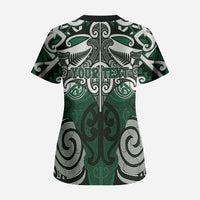 Personalised Maori Ngai Tahu Scrub Top Silver Fern Kowhaiwhai Art LT01 - Polynesian Pride