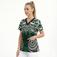 Personalised Maori Ngai Tahu Scrub Top Silver Fern Kowhaiwhai Art LT01 - Polynesian Pride