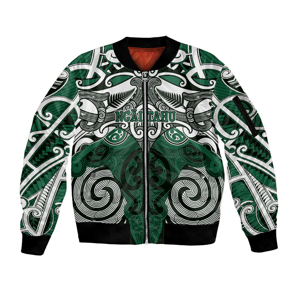 Personalised Maori Ngai Tahu Sleeve Zip Bomber Jacket Silver Fern Kowhaiwhai Art LT01 Unisex Green - Polynesian Pride