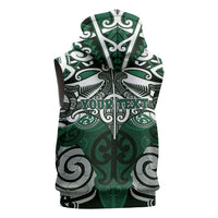 Personalised Maori Ngai Tahu Sleeveless Zip Hoodie Silver Fern Kowhaiwhai Art LT01 - Polynesian Pride