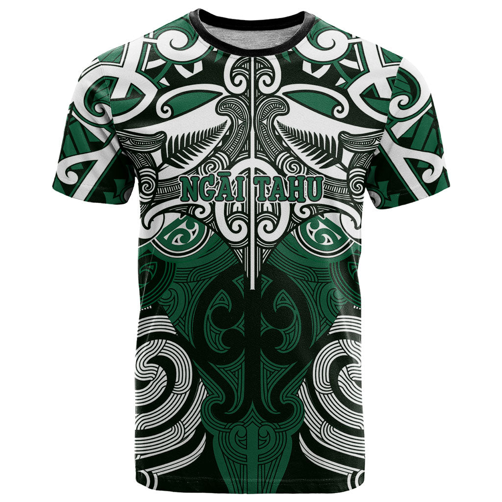 Personalised Maori Ngai Tahu T Shirt Silver Fern Kowhaiwhai Art LT01 Green - Polynesian Pride