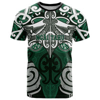 Personalised Maori Ngai Tahu T Shirt Silver Fern Kowhaiwhai Art LT01 Green - Polynesian Pride
