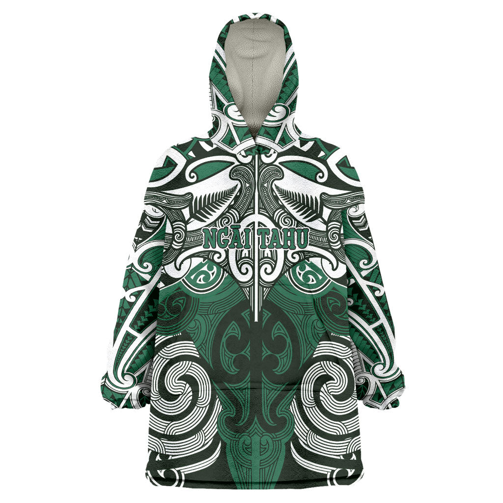 Personalised Maori Ngai Tahu Wearable Blanket Hoodie Silver Fern Kowhaiwhai Art LT01 One Size Green - Polynesian Pride