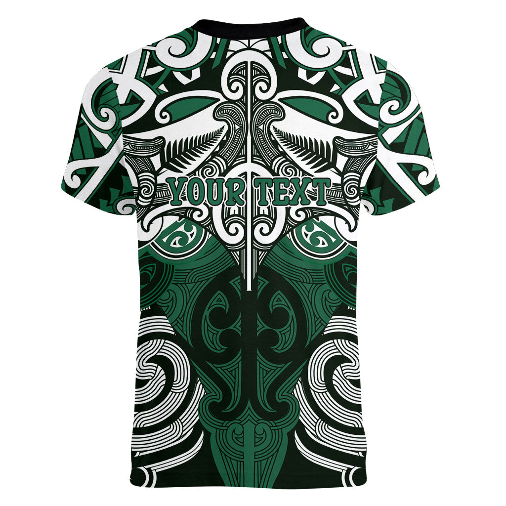 Personalised Maori Ngai Tahu Women V-Neck T-Shirt Silver Fern Kowhaiwhai Art LT01 - Polynesian Pride