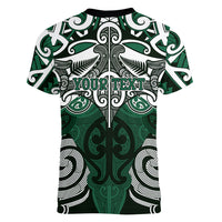 Personalised Maori Ngai Tahu Women V-Neck T-Shirt Silver Fern Kowhaiwhai Art LT01 - Polynesian Pride