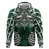 Personalised Maori Ngai Tahu Zip Hoodie Silver Fern Kowhaiwhai Art LT01 Pullover Hoodie Green - Polynesian Pride