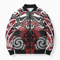 Personalised Maori Ngapuhi Bomber Puffer Jacket Silver Fern Kowhaiwhai Art LT01 Unisex Red - Polynesian Pride