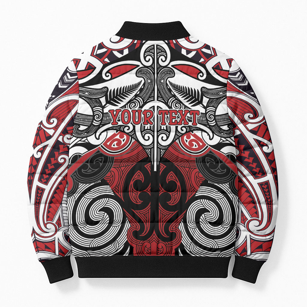 Personalised Maori Ngapuhi Bomber Puffer Jacket Silver Fern Kowhaiwhai Art LT01 - Polynesian Pride