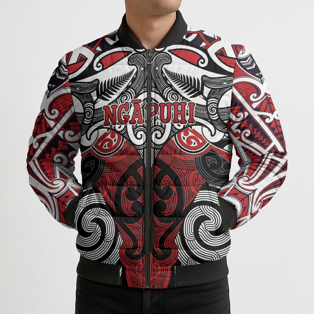 Personalised Maori Ngapuhi Bomber Puffer Jacket Silver Fern Kowhaiwhai Art LT01 - Polynesian Pride