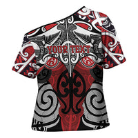 Personalised Maori Ngapuhi Cross Shoulder Shirt Silver Fern Kowhaiwhai Art LT01 - Polynesian Pride