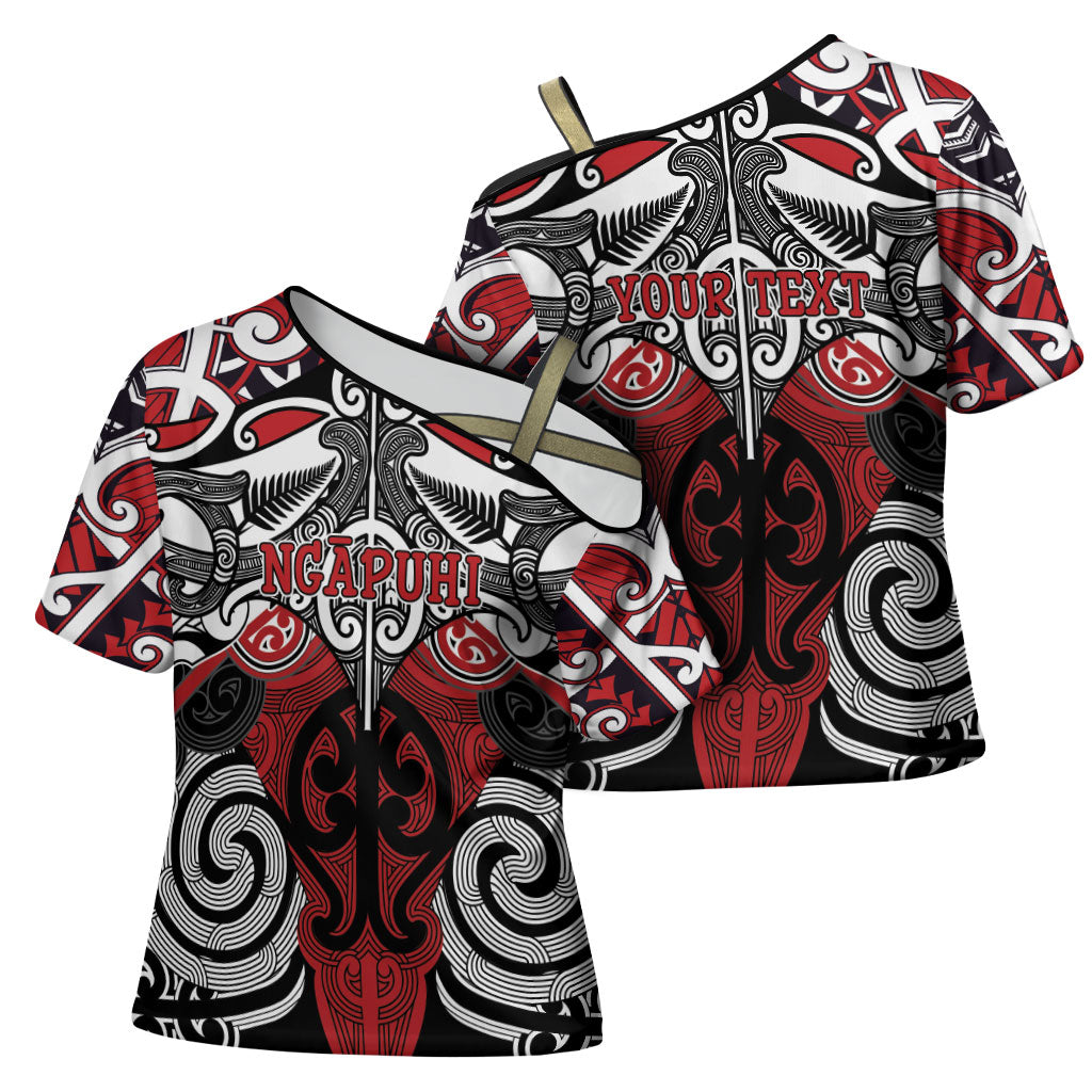 Personalised Maori Ngapuhi Cross Shoulder Shirt Silver Fern Kowhaiwhai Art LT01 - Polynesian Pride