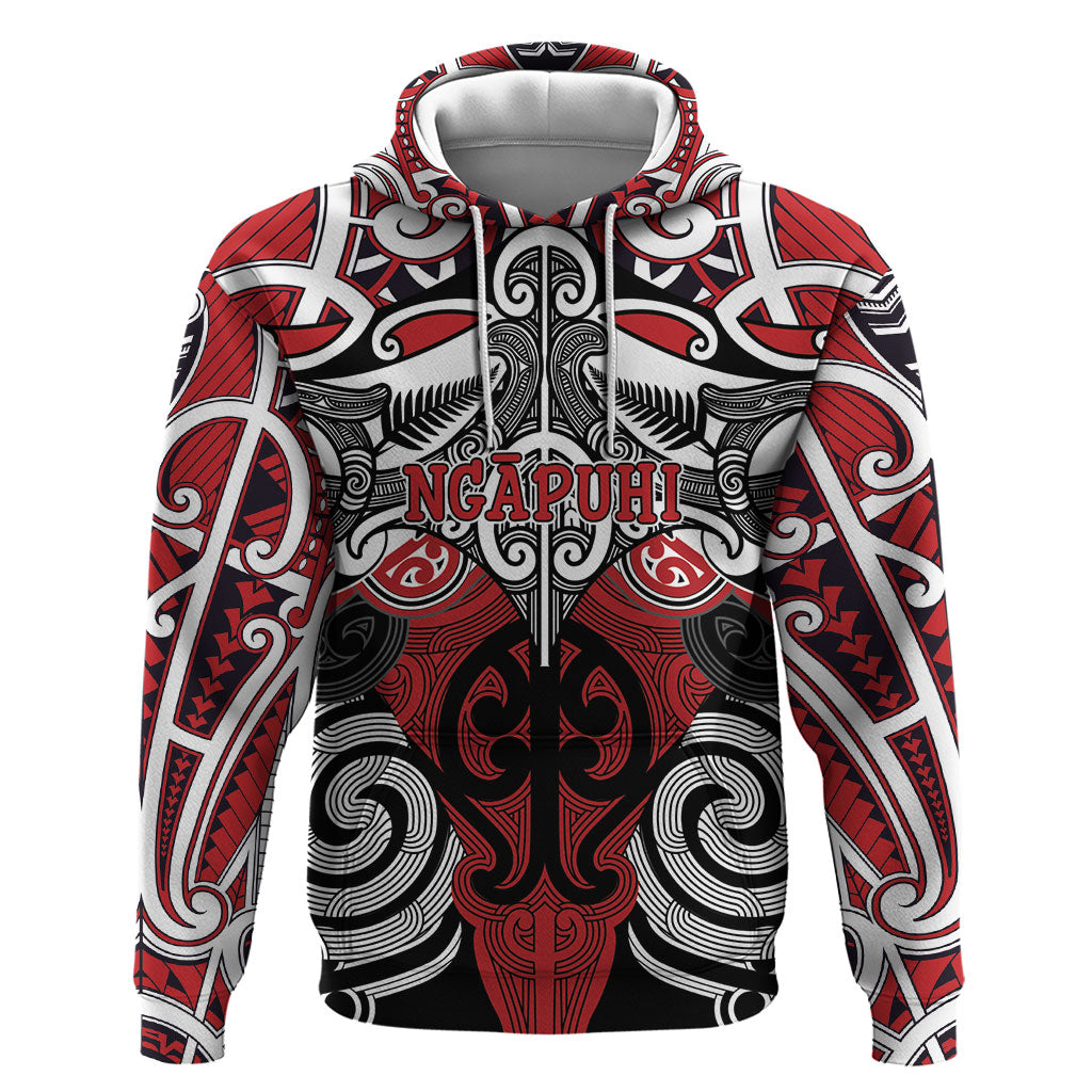 Personalised Maori Ngapuhi Hoodie Silver Fern Kowhaiwhai Art LT01 Pullover Hoodie Red - Polynesian Pride
