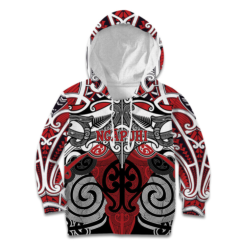 Personalised Maori Ngapuhi Kid Hoodie Silver Fern Kowhaiwhai Art LT01 Hoodie Red - Polynesian Pride