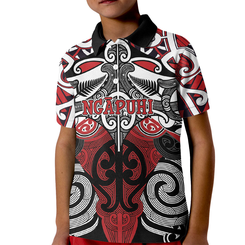 Personalised Maori Ngapuhi Kid Polo Shirt Silver Fern Kowhaiwhai Art LT01 Kid Red - Polynesian Pride